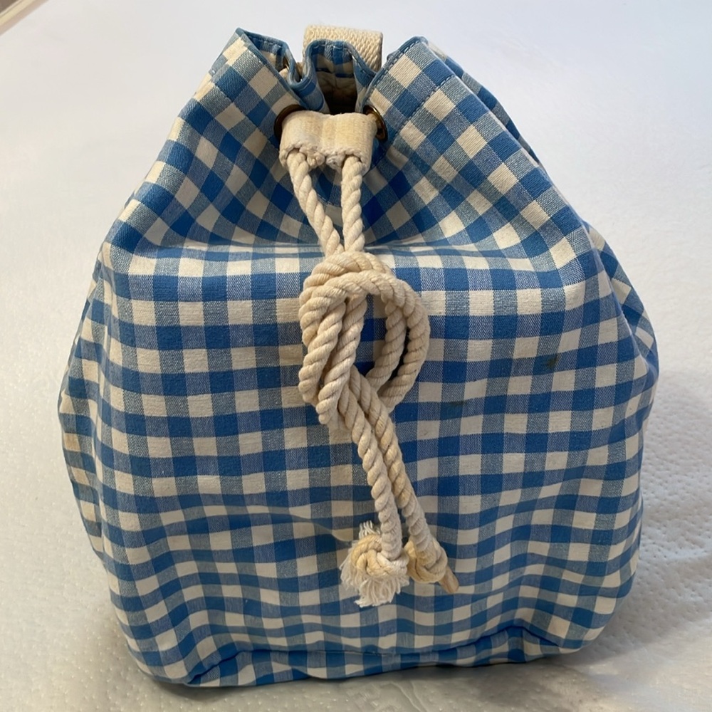 Laura Ashley Blue and White Checkered Heavy Canvas Women's Tote w/rope closure
